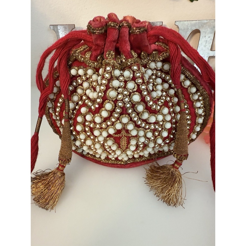 Beaded Vintage Reticule Bag Clutch Pouch Potli Bag Bridal Embroidered Purse 6X5 - Picture 10 of 16
